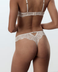 Pearl Pink Lace Thong with Floral Details
