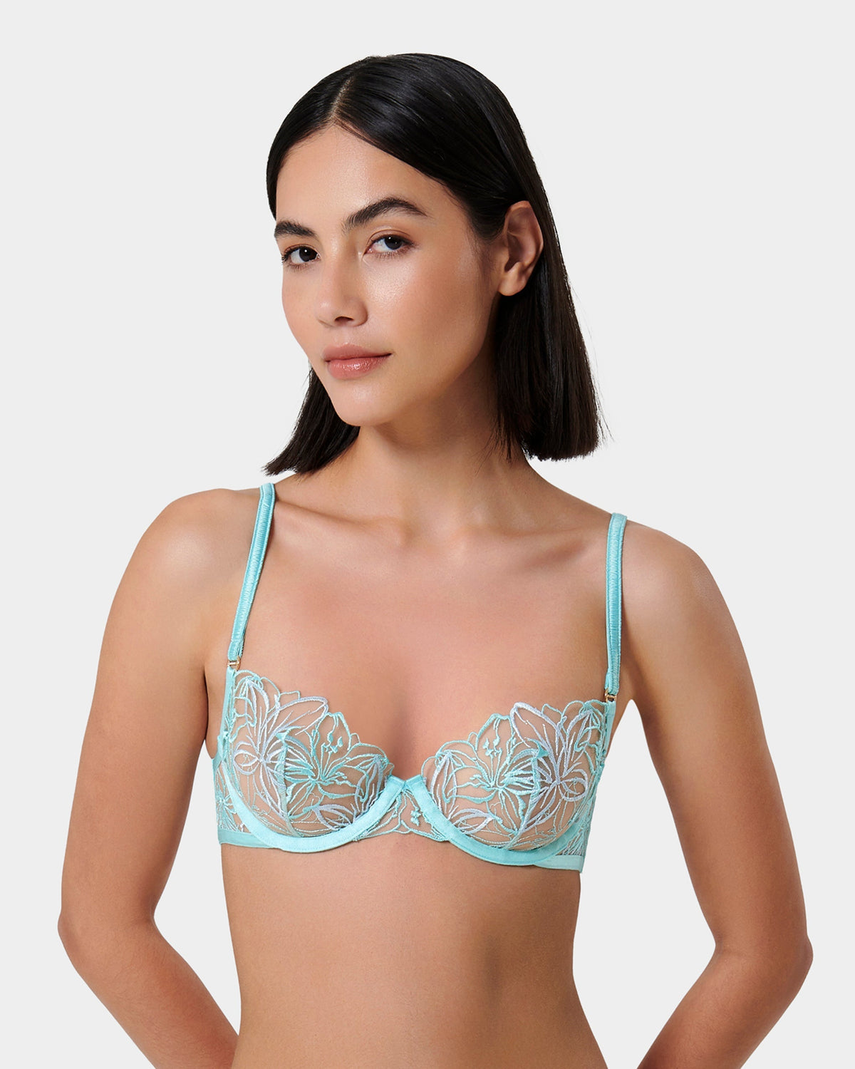 Floral Embroidered Blue Lace Bra