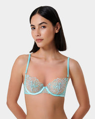 Floral Embroidered Blue Lace Bra