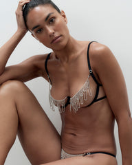 Open Cup Diamante Bra Black Silver Glamour