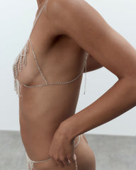 Open Cup Diamante Bra Silver Chains Glamour