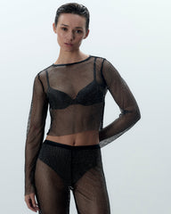 Sheer Mesh Top with Sparkling Embellishments