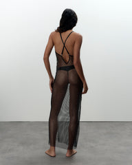 Sheer Mesh Chemise Black Rhinestone Embellished