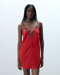 Romantic Satin Chemise with Floral Embroidery