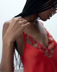 Romantic Satin Chemise with Floral Embroidery