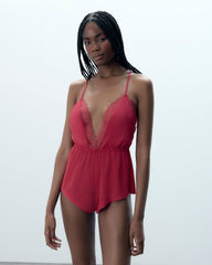 Luxury Satin Teddy Pink Romantic Lingerie