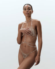 Crystal Chain Thong Draped Gold Beads